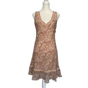 Vintage Y2K 90's  Floral Boho Sleeveless Dress Lace Trim Ruffle Hem Fairycore